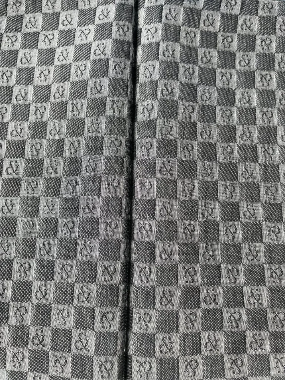 Vintage Pinky & Dianne Monogram Cotton Scarf Gray Checkerboard Embroidered